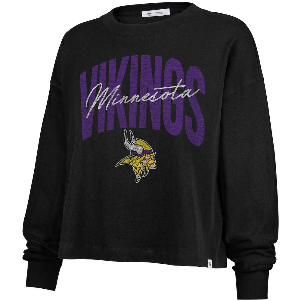 Minnesota Vikings '47 Women's Muse Sydney Long Sleeve Cropped T-Shirt Black