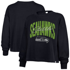 Seattle Seahawks '47 Women's Muse Sydney Long Sleeve Cropped T-Shirt College Navy