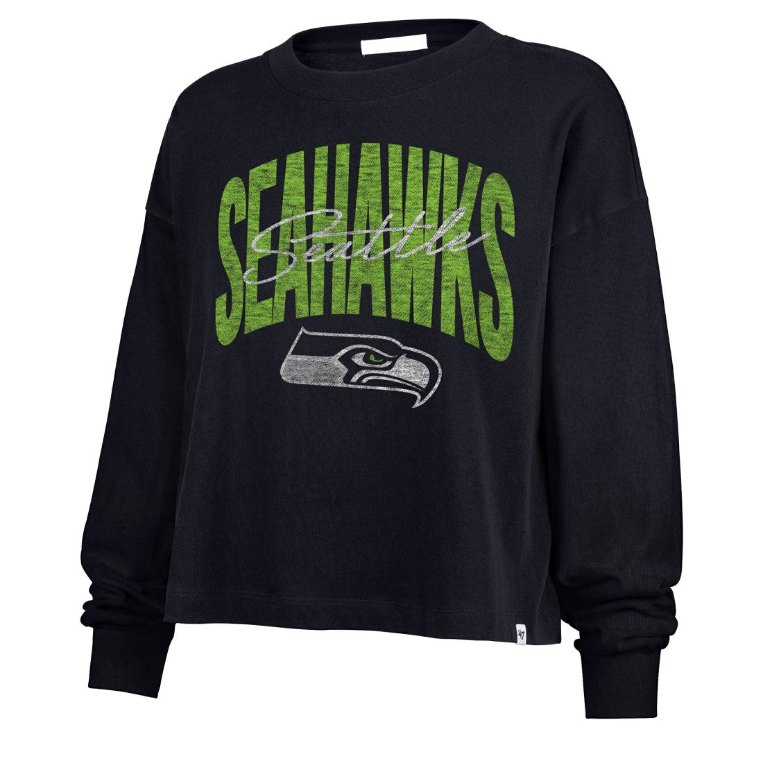 Seattle Seahawks '47 Women's Muse Sydney Long Sleeve Cropped T-Shirt College Navy