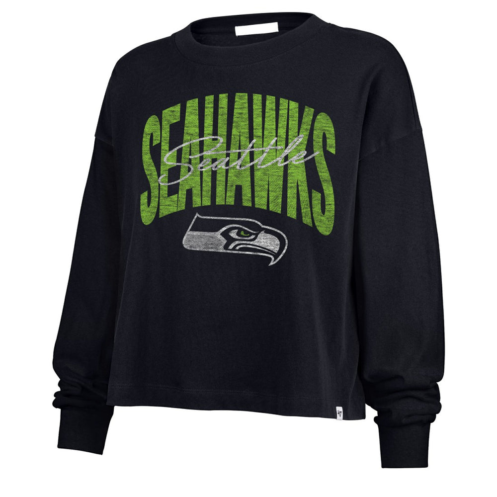 Seattle Seahawks '47 Women's Muse Sydney Long Sleeve Cropped T-Shirt College Navy