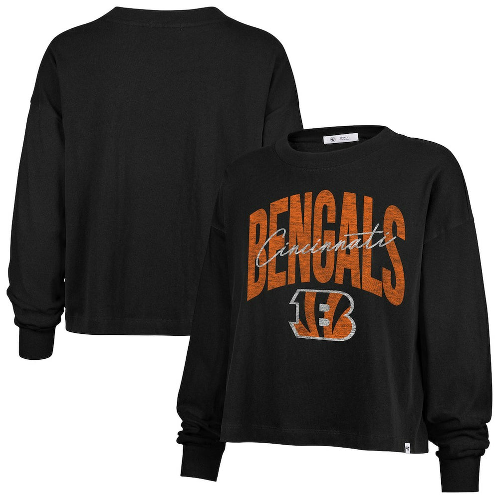 Cincinnati Bengals '47 Women's Muse Sydney Long Sleeve Cropped T-Shirt Black