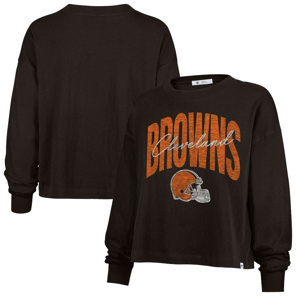 Cleveland Browns '47 Women's Muse Sydney Long Sleeve Cropped T-Shirt Brown