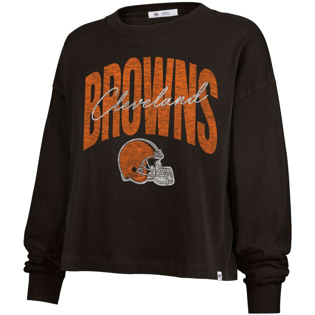 Cleveland Browns '47 Women's Muse Sydney Long Sleeve Cropped T-Shirt Brown