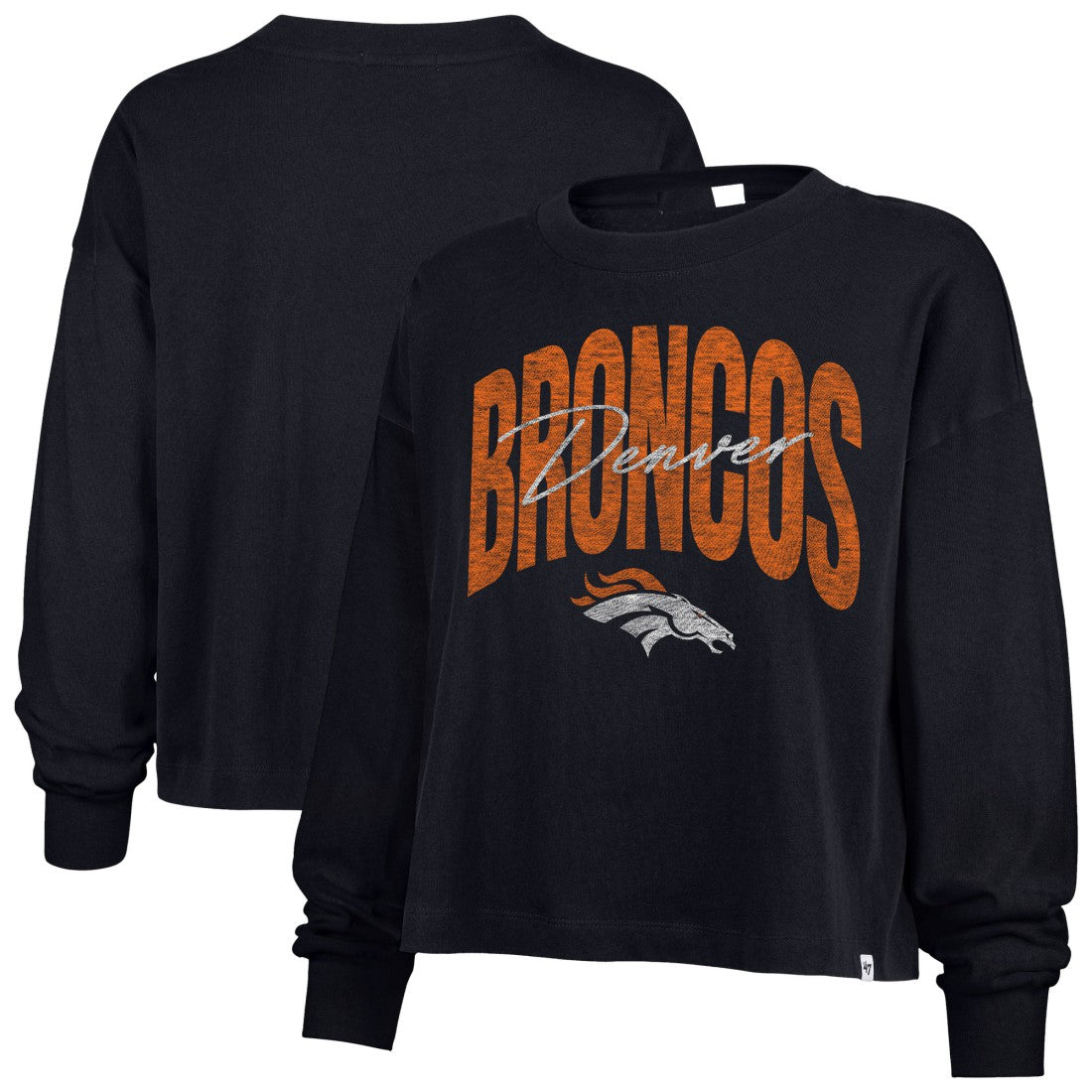Denver Broncos '47 Women's Muse Sydney Long Sleeve Cropped T-Shirt Navy