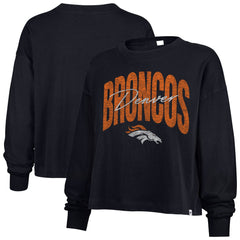 Denver Broncos '47 Women's Muse Sydney Long Sleeve Cropped T-Shirt Navy