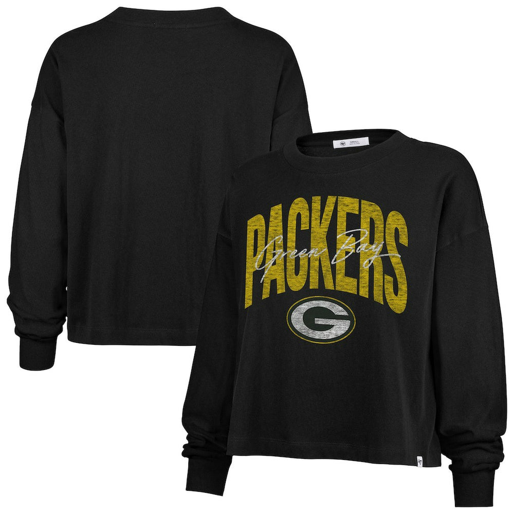 Green Bay Packers '47 Women's Muse Sydney Long Sleeve Cropped T-Shirt Black