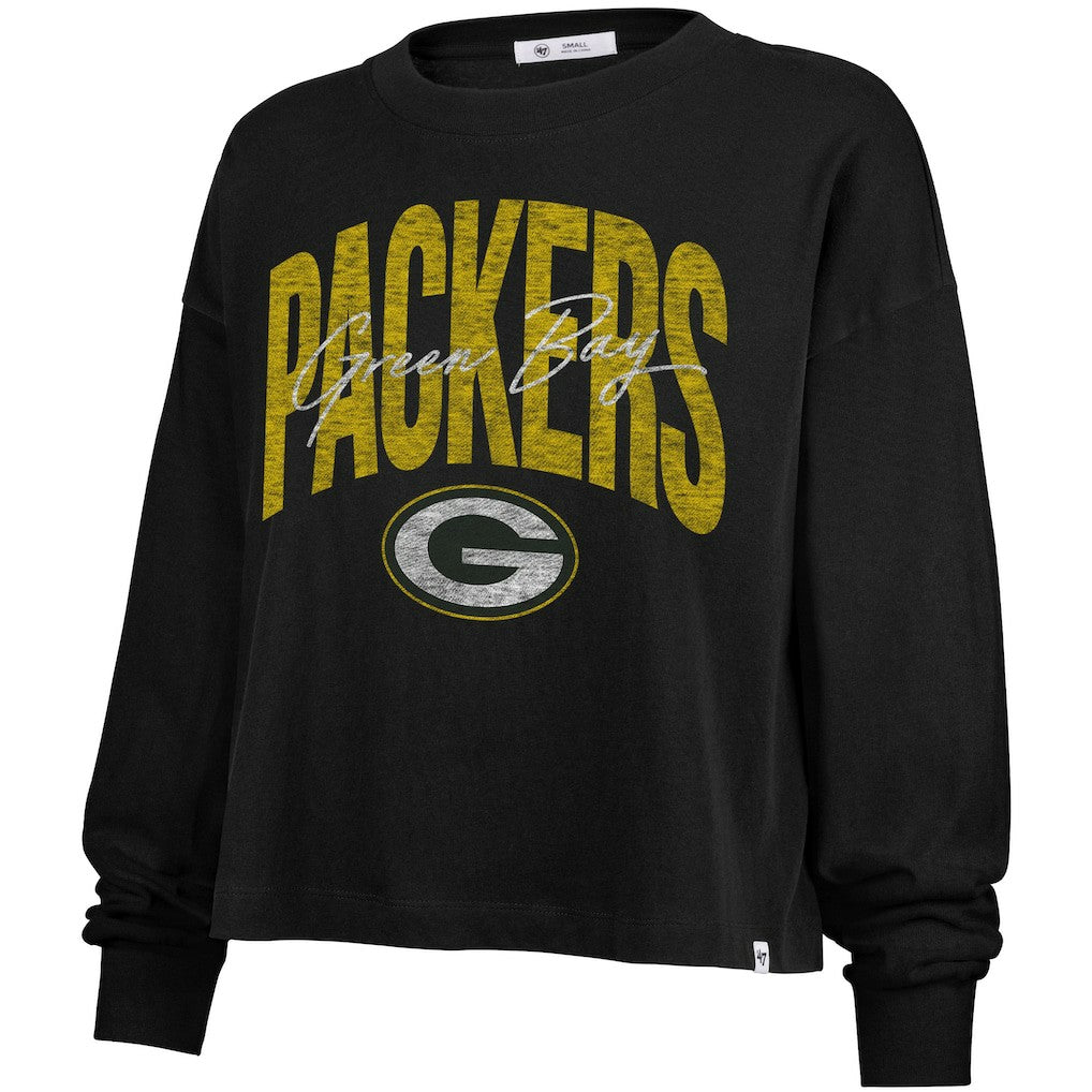 Green Bay Packers '47 Women's Muse Sydney Long Sleeve Cropped T-Shirt Black