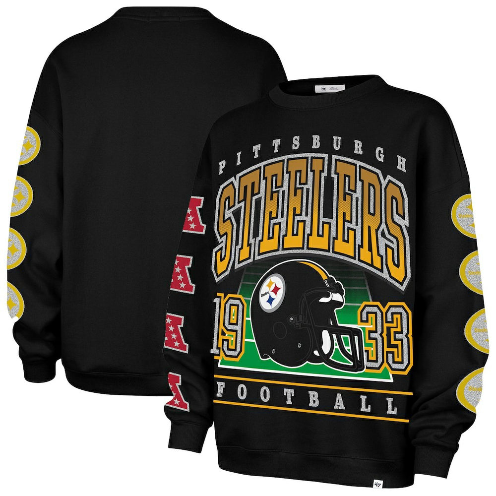 Pittsburgh Steelers '47 Women's Go Big Oversized Pullover Sweatshirt Black