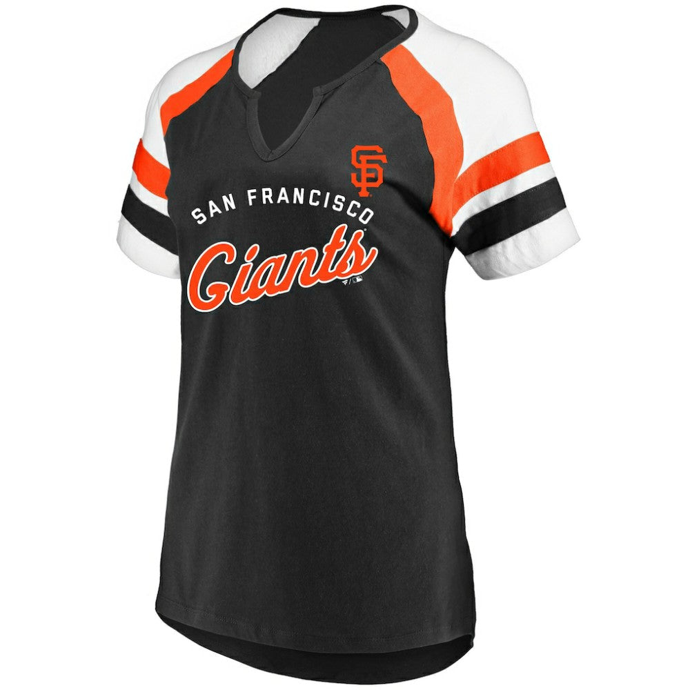 San Francisco Giants Profile Women's Arched Notch Neck T-Shirt - Black T-shirts