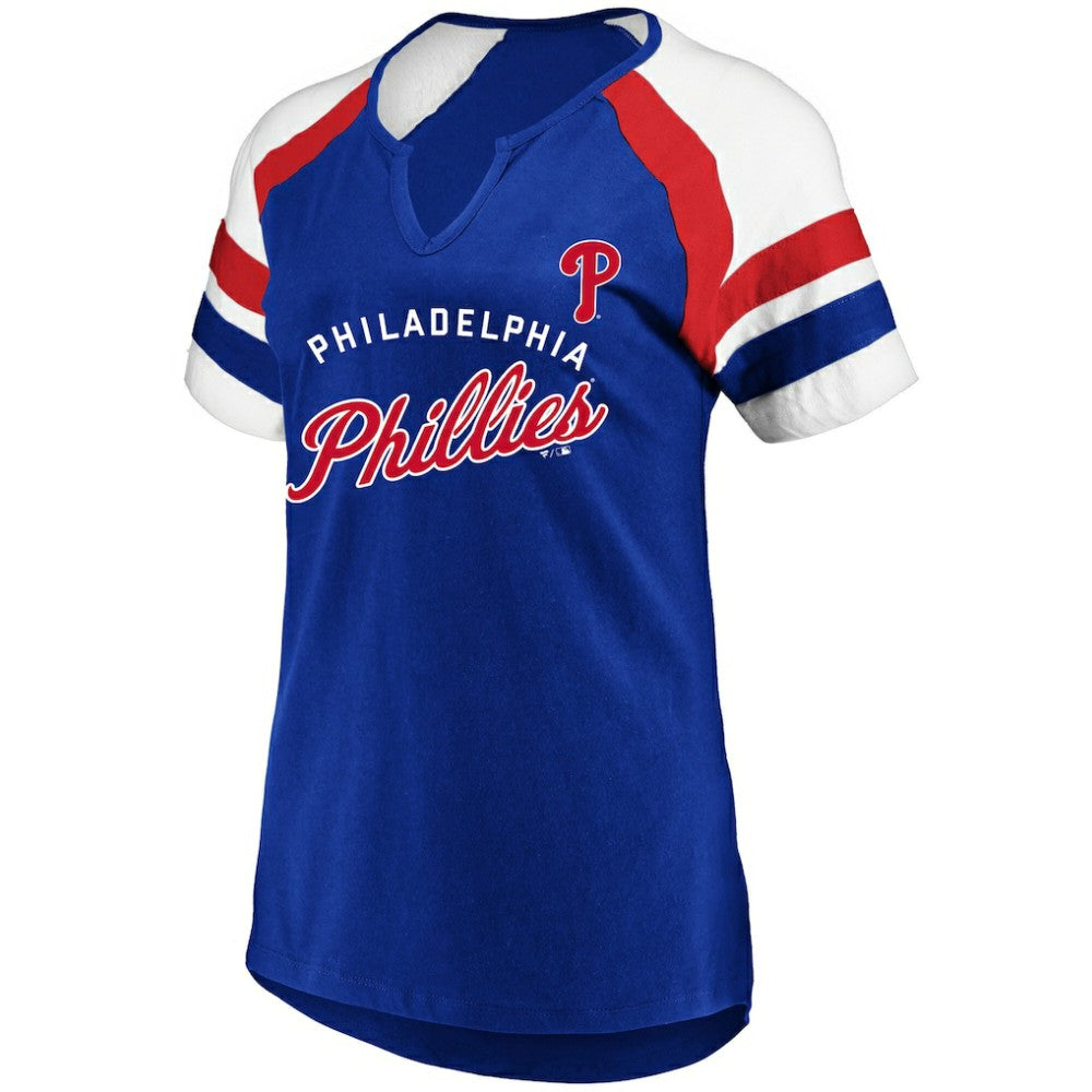 Philadelphia Phillies Profile Women's Arched Notch Neck T-Shirt - Royal T-shirts