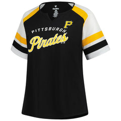 Pittsburgh Pirates Profile Women's Plus Sized Arched Notch Neck T-Shirt - Black T-shirts
