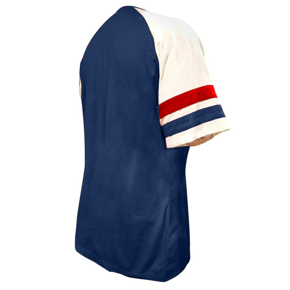 Atlanta Braves Profile Women's Arched Notch Neck T-Shirt - Navy T-shirts