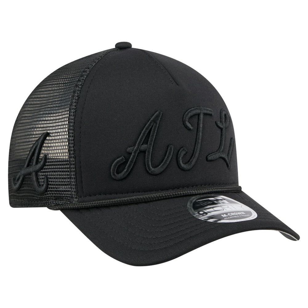 Atlanta Braves New Era City Initial 9FORTY A-Frame M-Crown Adjustable Trucker Hat - Black Hats
