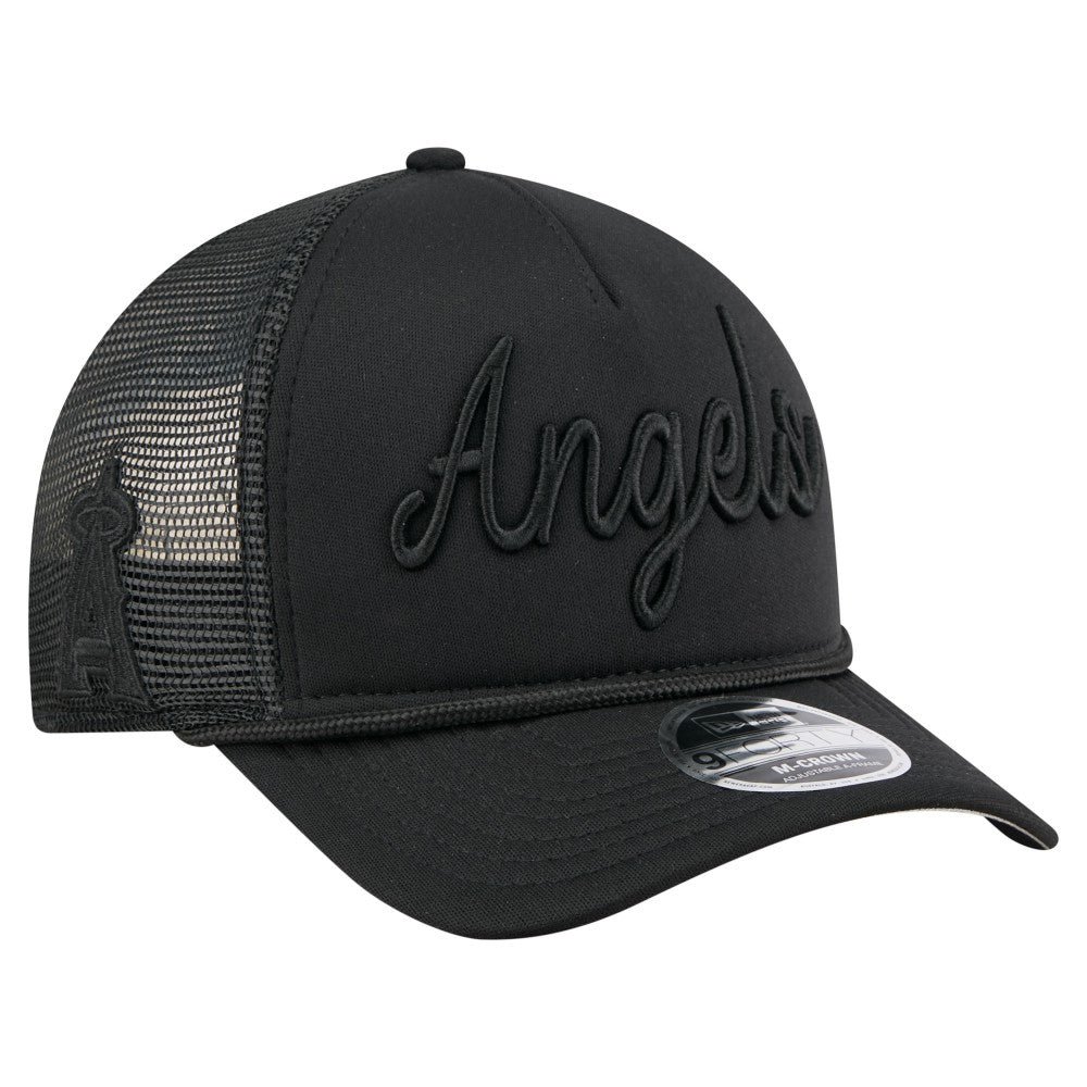Los Angeles Angels New Era City Initial 9FORTY A-Frame M-Crown Adjustable Trucker Hat - Black Hats