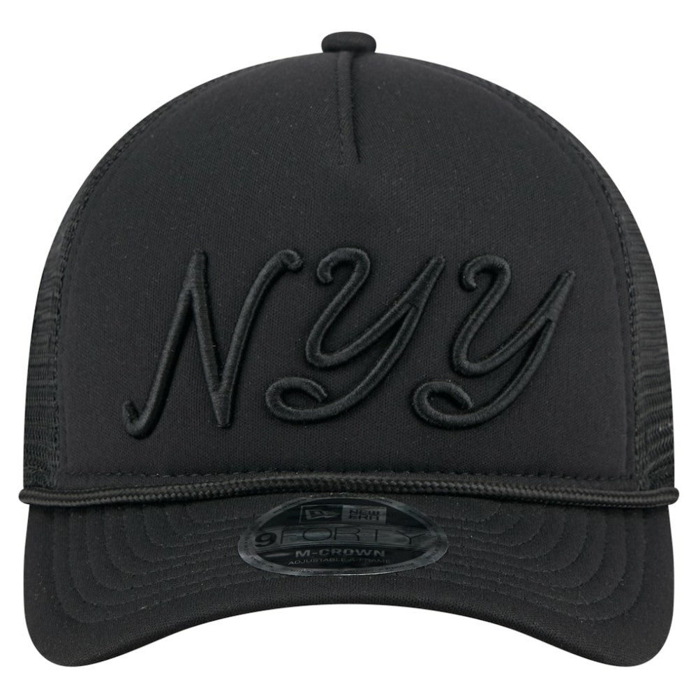New York Yankees New Era City Initial 9FORTY A-Frame M-Crown Adjustable Trucker Hat - Black Hats