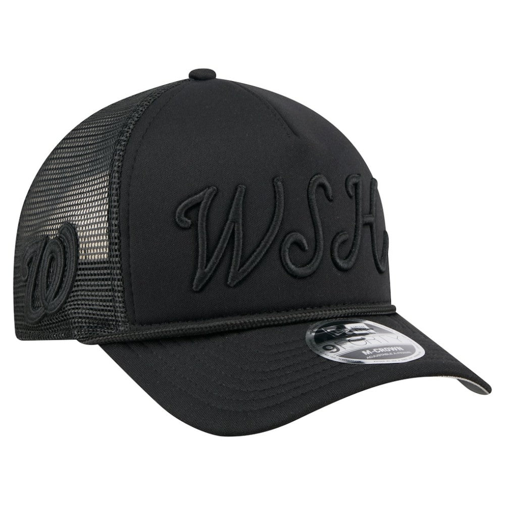 Washington Nationals New Era City Initial 9FORTY A-Frame M-Crown Adjustable Trucker Hat - Black Hats