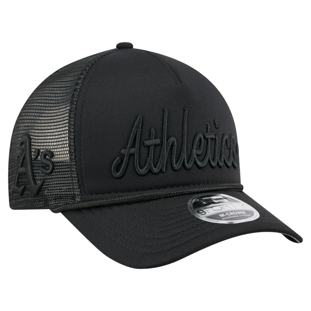 Athletics New Era City Initial 9FORTY A-Frame M-Crown Adjustable Trucker Hat - Black Hats