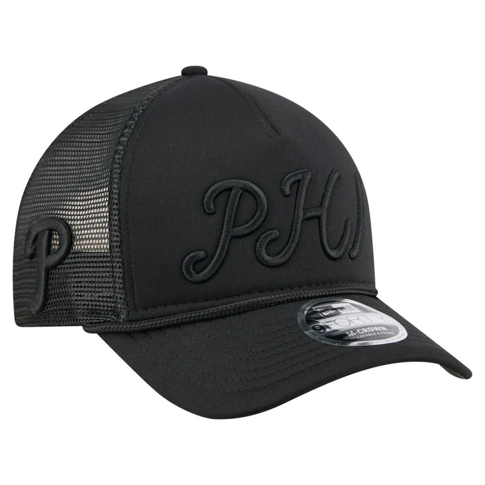 Philadelphia Phillies New Era City Initial 9FORTY A-Frame M-Crown Adjustable Trucker Hat - Black Hats