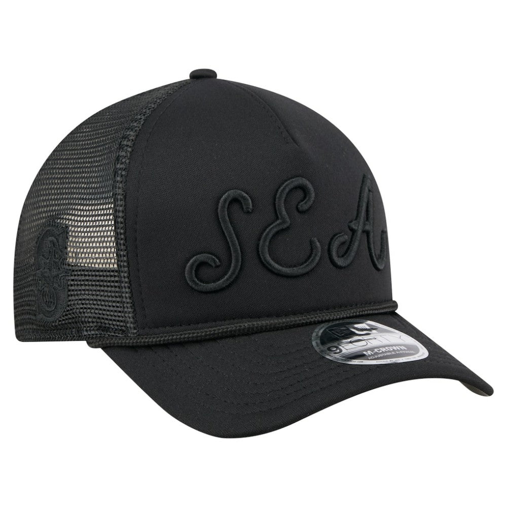 Seattle Mariners New Era City Initial 9FORTY A-Frame M-Crown Adjustable Trucker Hat - Black Hats