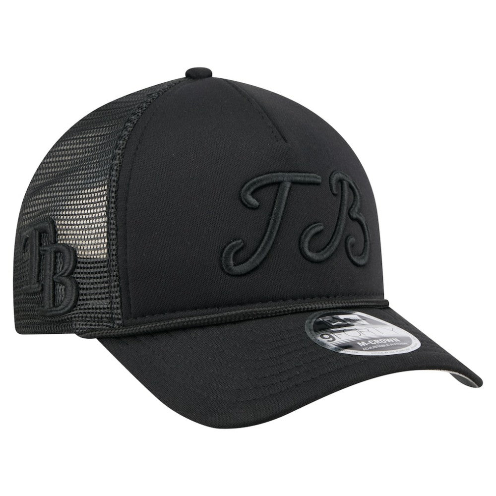 Tampa Bay Rays New Era City Initial 9FORTY A-Frame M-Crown Adjustable Trucker Hat - Black Hats