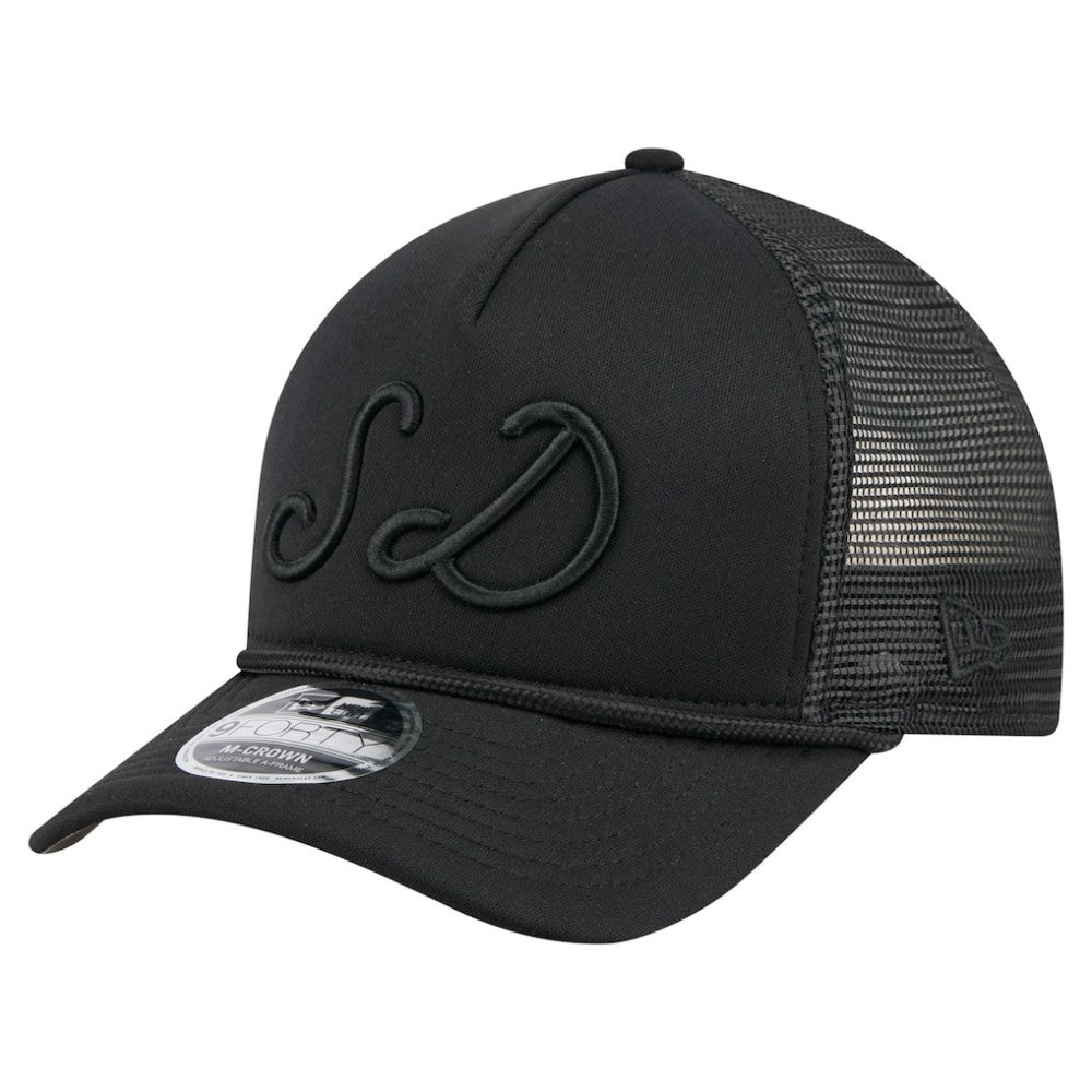 San Diego Padres New Era City Initial 9FORTY A-Frame M-Crown Adjustable Trucker Hat - Black Hats