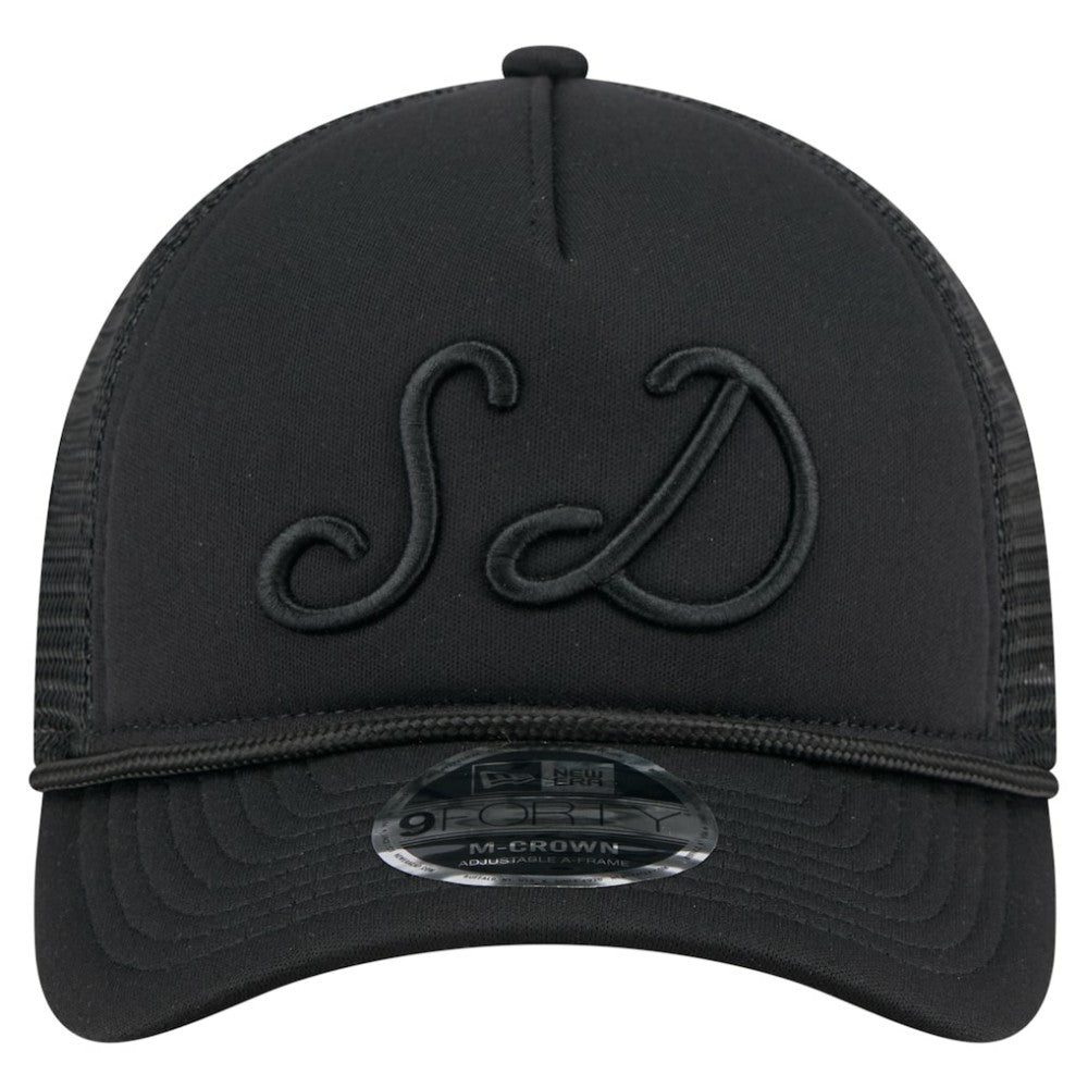 San Diego Padres New Era City Initial 9FORTY A-Frame M-Crown Adjustable Trucker Hat - Black Hats