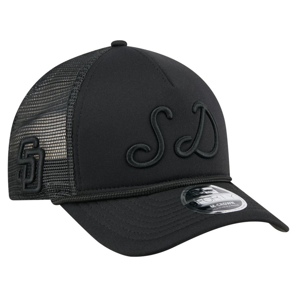 San Diego Padres New Era City Initial 9FORTY A-Frame M-Crown Adjustable Trucker Hat - Black Hats