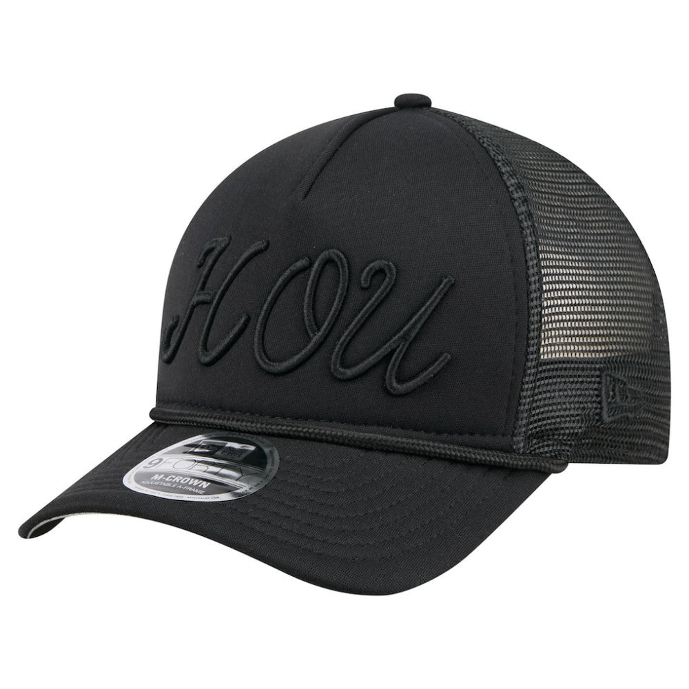 Houston Astros New Era City Initial 9FORTY A-Frame M-Crown Adjustable Trucker Hat - Black Hats