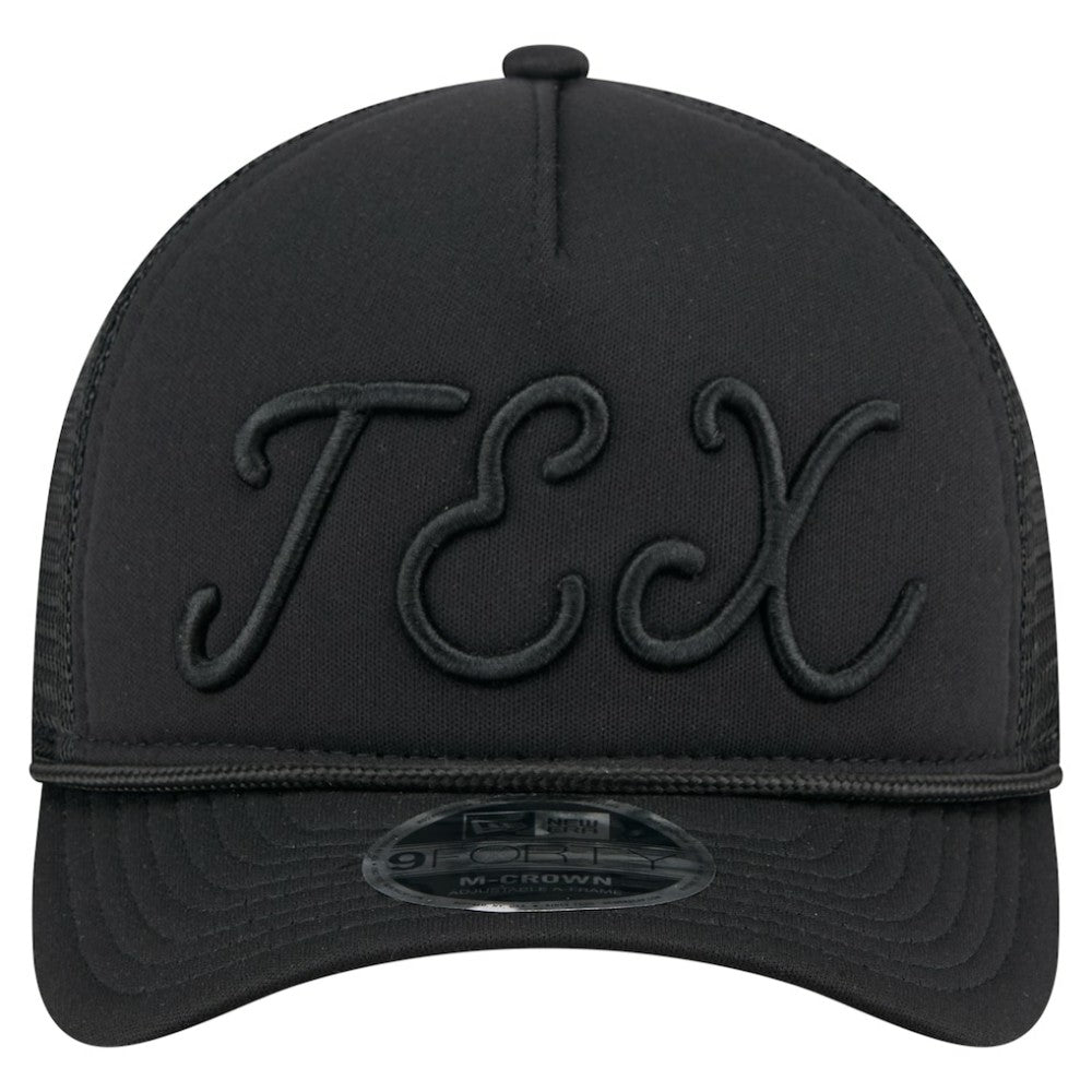 Texas Rangers New Era City Initial 9FORTY A-Frame M-Crown Adjustable Trucker Hat - Black Hats