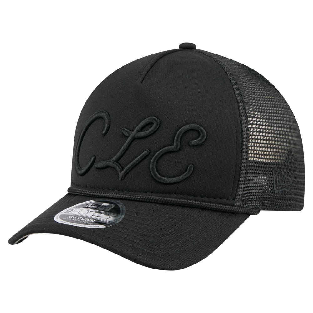 Cleveland Guardians New Era City Initial 9FORTY A-Frame M-Crown Adjustable Trucker Hat - Black Hats
