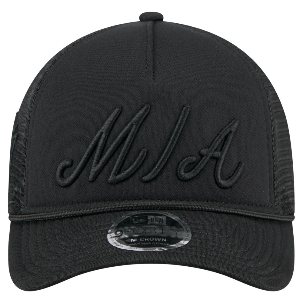 Miami Marlins New Era City Initial 9FORTY A-Frame M-Crown Adjustable Trucker Hat - Black Hats