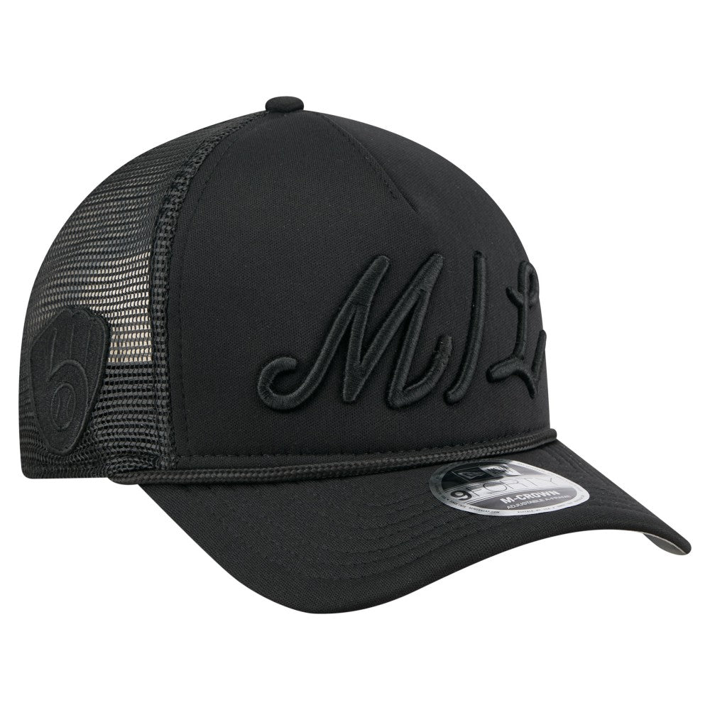 Milwaukee Brewers New Era City Initial 9FORTY A-Frame M-Crown Adjustable Trucker Hat - Black Hats