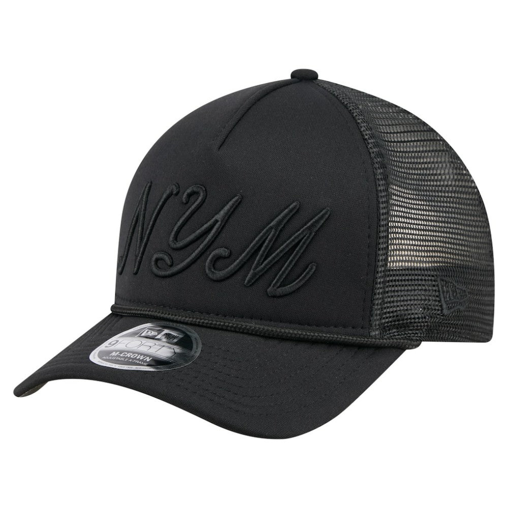 New York Mets New Era City Initial 9FORTY A-Frame M-Crown Adjustable Trucker Hat - Black Hats