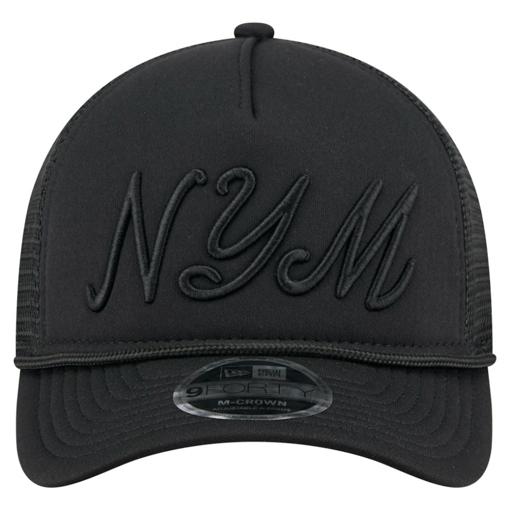 New York Mets New Era City Initial 9FORTY A-Frame M-Crown Adjustable Trucker Hat - Black Hats