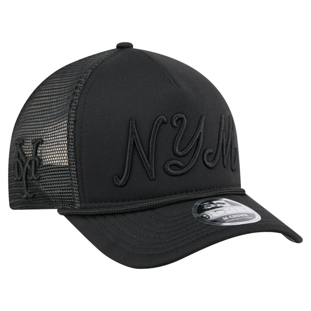 New York Mets New Era City Initial 9FORTY A-Frame M-Crown Adjustable Trucker Hat - Black Hats