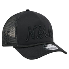 New York Mets New Era City Initial 9FORTY A-Frame M-Crown Adjustable Trucker Hat - Black Hats
