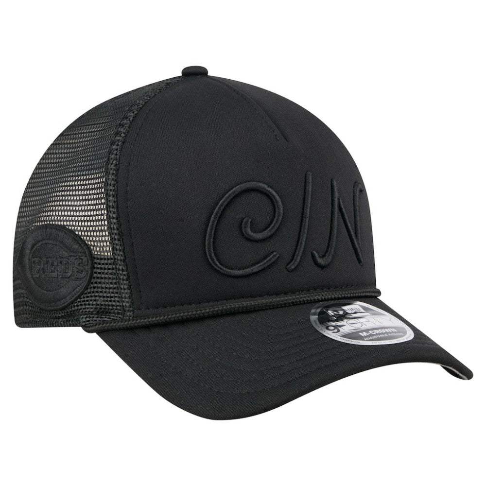 Cincinnati Reds New Era City Initial 9FORTY A-Frame M-Crown Adjustable Trucker Hat - Black Hats
