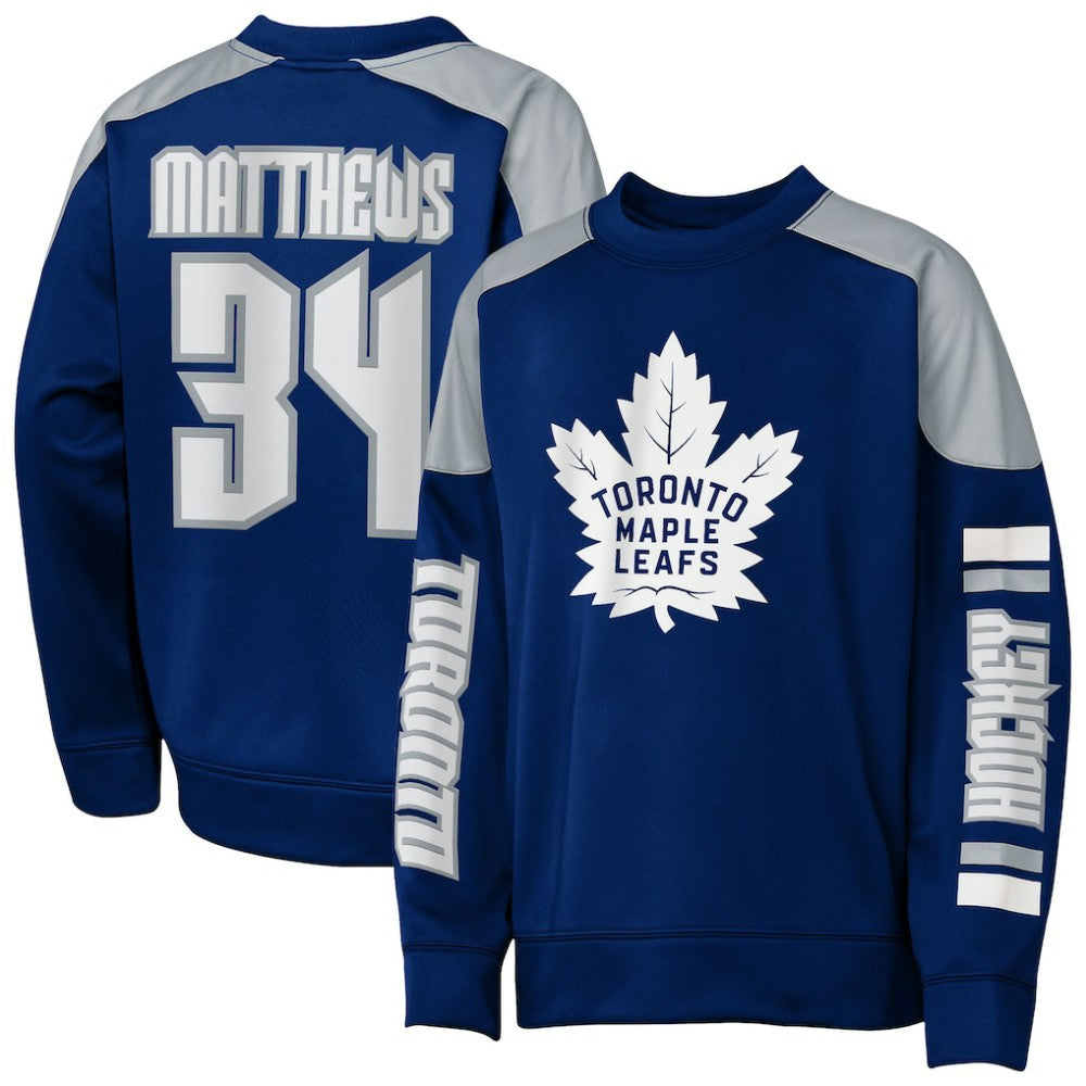 NHL Auston Matthews Toronto Maple Leafs Outerstuff Youth Best Defense Name & Number Crewneck Sweatshirt - Blue