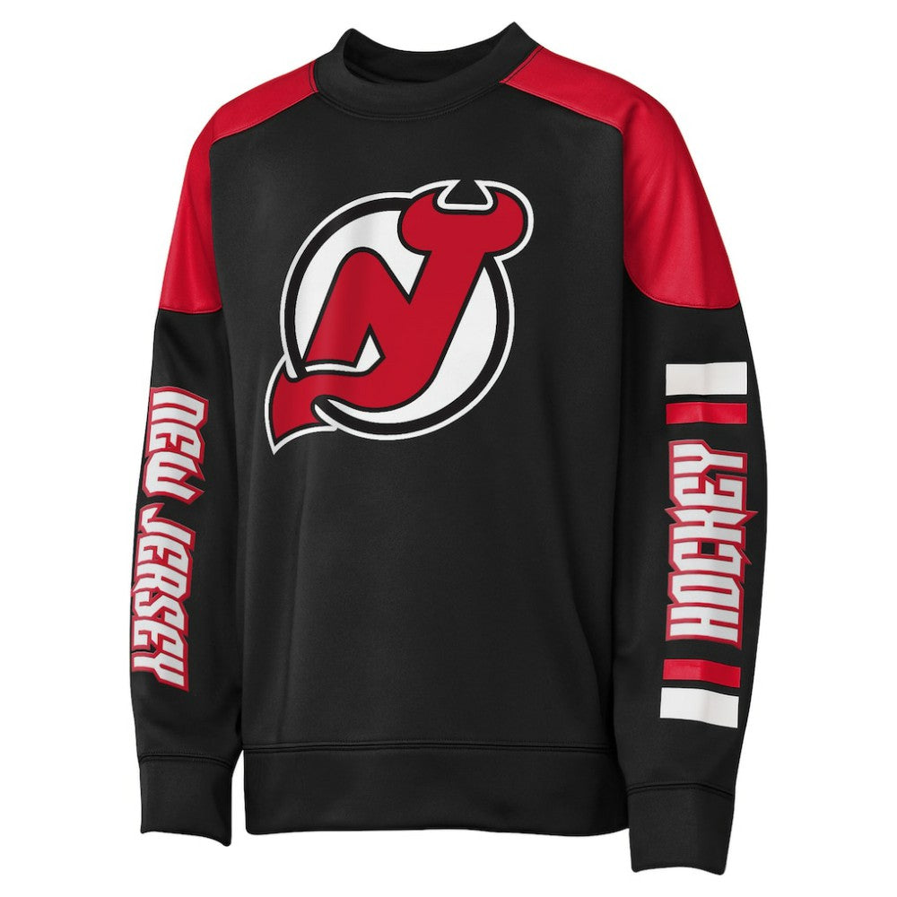 NHL Jack Hughes New Jersey Devils Outerstuff Youth Best Defense Name & Number Crewneck Sweatshirt - Black