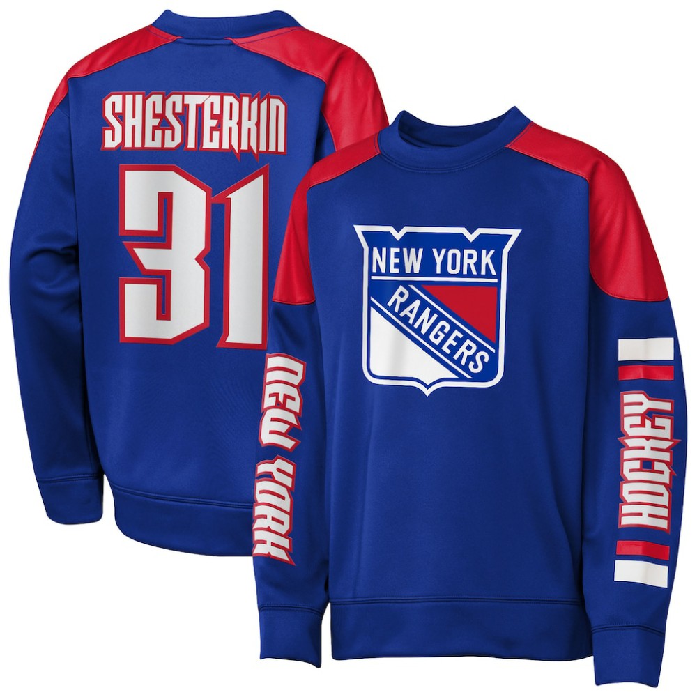 NHL Igor Shesterkin New York Rangers Outerstuff Youth Best Defense Name & Number Crewneck Sweatshirt - Blue
