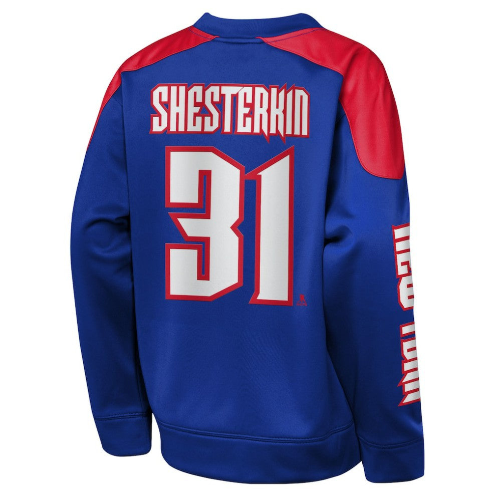 NHL Igor Shesterkin New York Rangers Outerstuff Youth Best Defense Name & Number Crewneck Sweatshirt - Blue