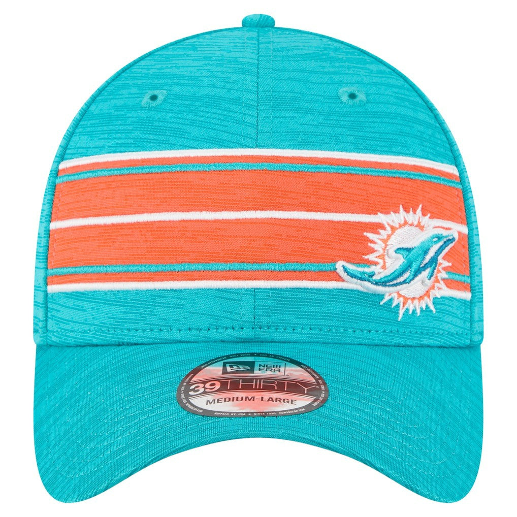 Miami Dolphins New Era Stripes 39THIRTY Flex Hat Aqua