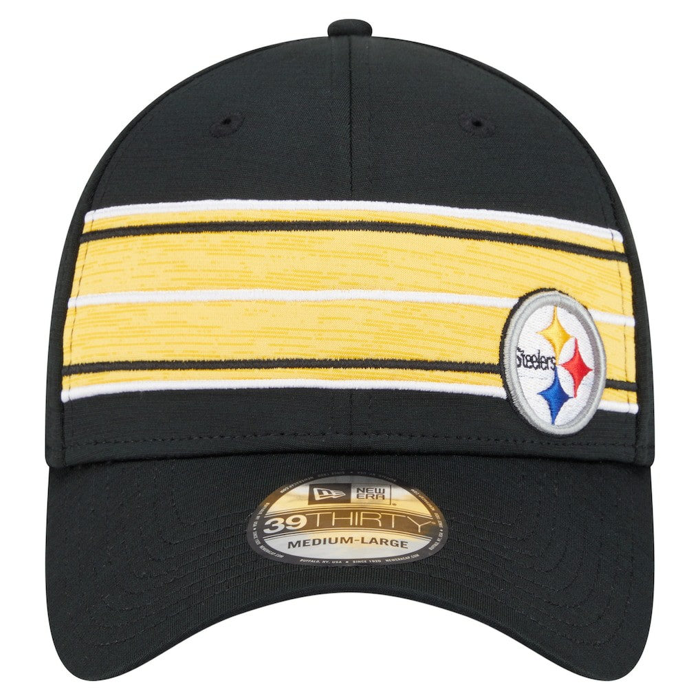 Pittsburgh Steelers New Era Stripes 39THIRTY Flex Hat Black