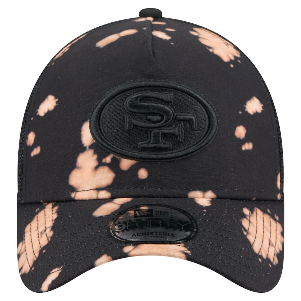 San Francisco 49ers New Era Bleached 9FORTY A-Frame Adjustable Hat Black
