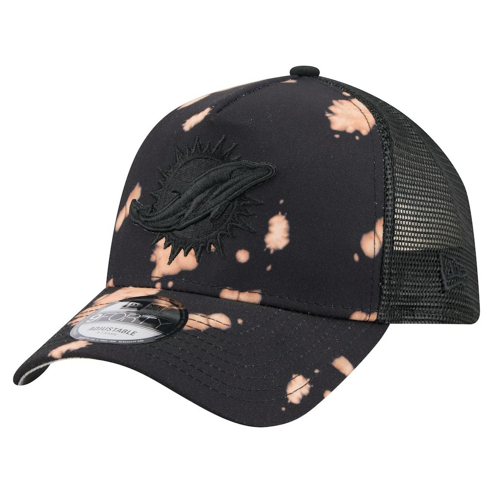 Miami Dolphins New Era Bleached 9FORTY A-Frame Adjustable Hat Black