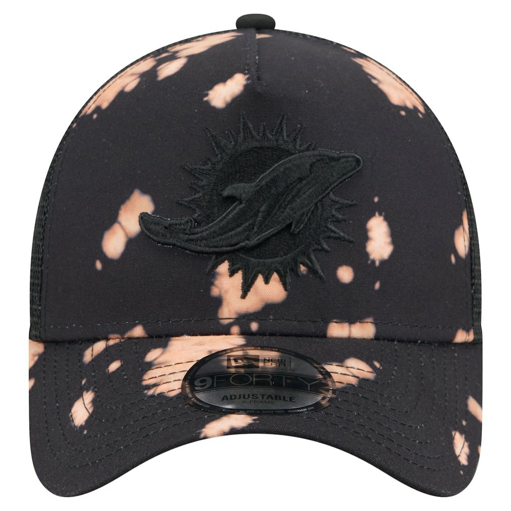 Miami Dolphins New Era Bleached 9FORTY A-Frame Adjustable Hat Black
