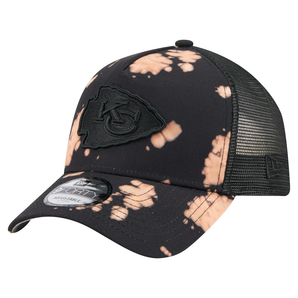 Kansas City Chiefs New Era Bleached 9FORTY A-Frame Adjustable Hat Black