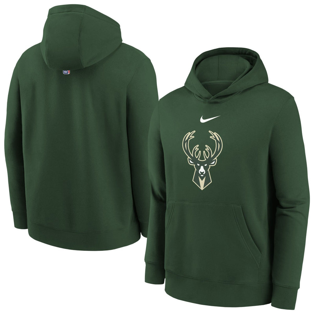 Milwaukee Bucks Youth 2025/26 Club Fleece Hoodie Hunter Green