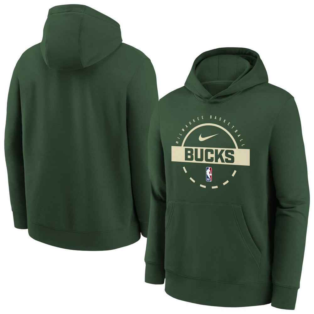 Milwaukee Bucks Youth 2025/26 Club Fleece Practice Hoodie Hunter Green