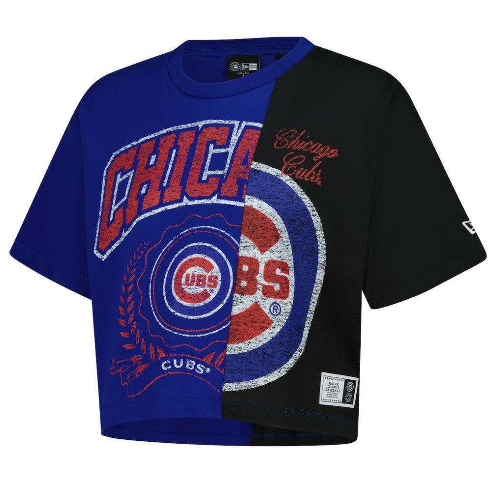 Chicago Cubs New Era Women's Upcycled Colorblocked Boxy Cropped T-Shirt - Royal T-shirts